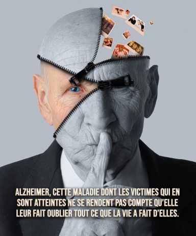 Homme âgé avec un visage partagé, symbole des effets d'Alzheimer. Silhouette apaisante.