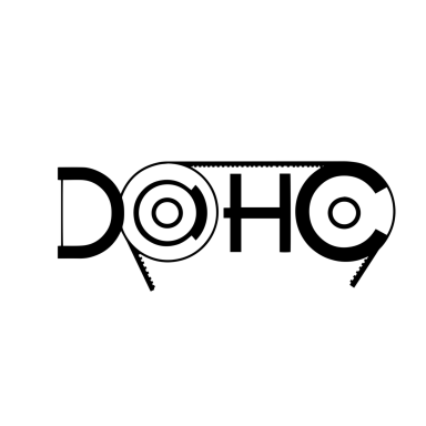 Logo de DOHC, avec des éléments graphiques évoquant des disques et un style moderne.