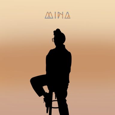 Silhouette d'une personne assise sur un tabouret avec un fond dégradé beige.
