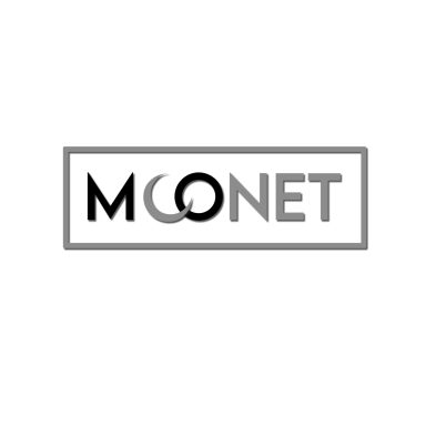 Logo de MOONET avec des lettres stylisées en noir et gris.